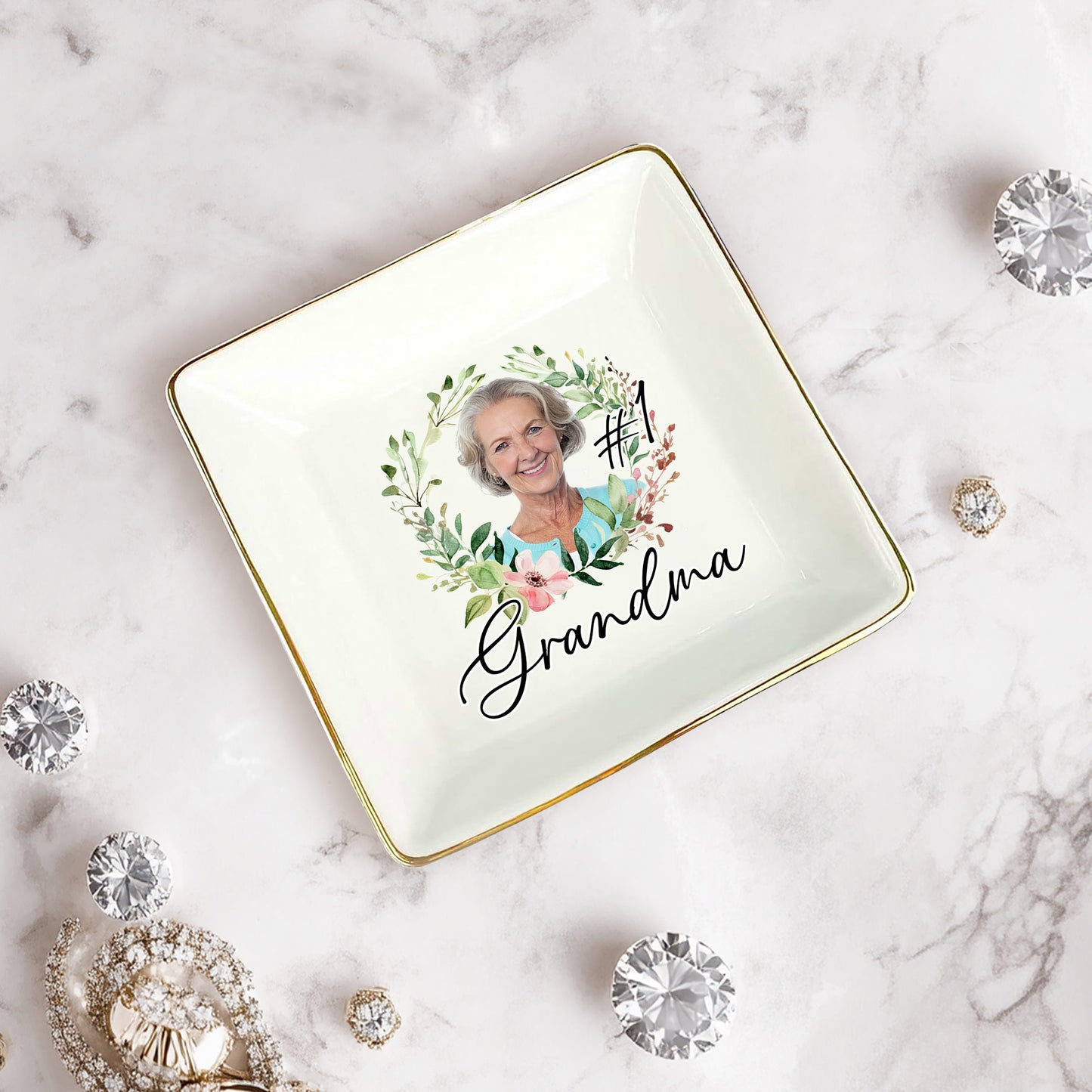Netecom Personalized Birth Month Flower Jewelry Tray, Custom Name Ceramic Ring Dish, Elegant Gift for Mother’s Day, Bridesmaids, or Birthday
