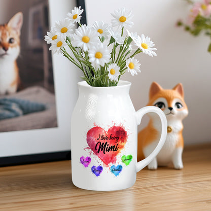 Netecom Personalized I Love Being Custom Name Ceramic Vase, Custom Names with Heart Design, Family Gift for Mother’s Day or Christmas