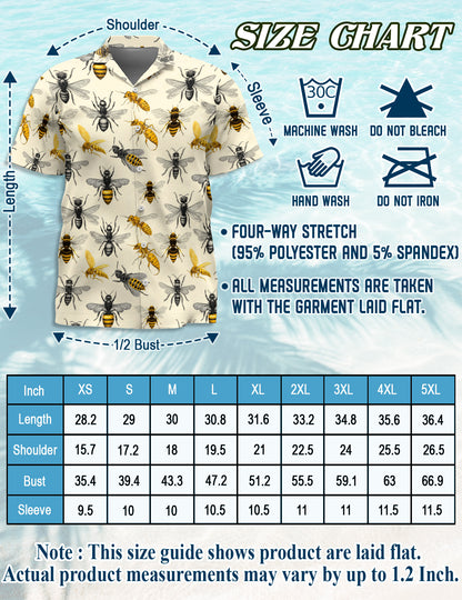 Netecom Bee Art Hawaiian Shirt for Men, Bee Lover Gifts, Insect Button Down Summer Beach Short Sleeve Shirts