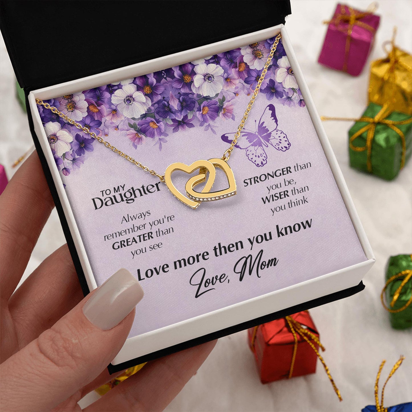 Netecom Personalized To My Daughter Necklace from Mom – Interlocking Heart Custom Jewelry Gift with Message Card & Elegant Box for Birthday, Graduation, Christmas