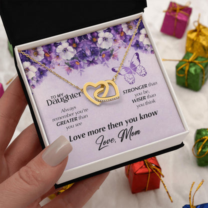 Netecom Personalized To My Daughter Necklace from Mom – Interlocking Heart Custom Jewelry Gift with Message Card & Elegant Box for Birthday, Graduation, Christmas