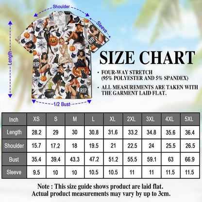 Netecom Pinup Girls Hawaiian Shirt, Pumpkin Skull Halloween Button Down Summer Beach Short Sleeve Shirts, S-5XL