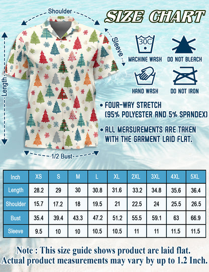 Netecom Christmas Tree Pattern Hawaiian Shirt for Men, Colorful Xmas Plaid Trees Button Down Summer Short Sleeve Shirts