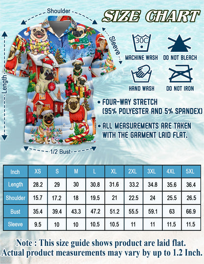 Netecom Funny Pug Christmas Hawaiian Shirt for Men, Cute Dog Holiday Print Button Down Summer Beach Short Sleeve Shirt, S-5XL