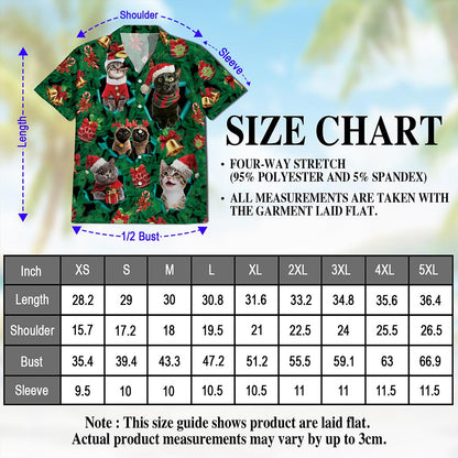 Netecom Christmas Cats Hawaiian Shirt for Men, Cute Kitten Holiday Print Button Down Summer Beach Short Sleeve Shirt, S-5XL