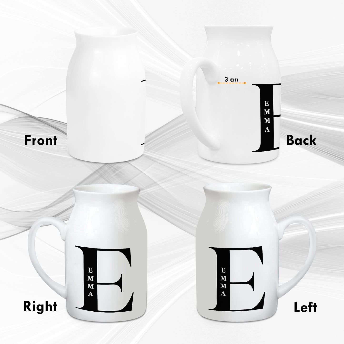 Netecom Personalized Ceramic Pitcher Vase with Custom Gold Floral Letter and Name, Elegant Home Decor Gift for Christmas, Mother’s Day, or Housewarming