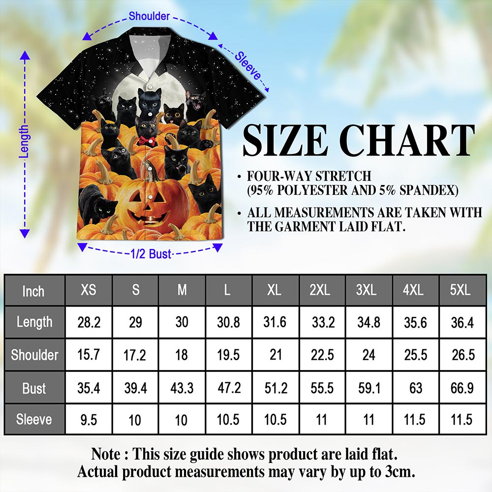 Netecom Cute Black Cat Pumpkin Hawaiian Shirt for Men, Halloween Present, Animal Button Down Summer Beach Shirts, S-5XL