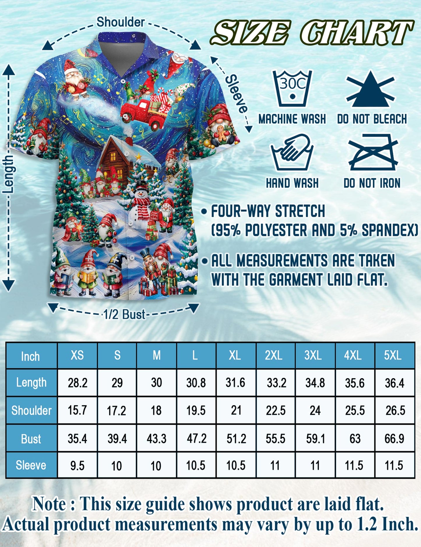 Netecom Christmas Gnome Hawaiian Shirt, Funny Santa Elf and Snowman Holiday Cabin Print Short Sleeve Button Down Shirt, S-5XL