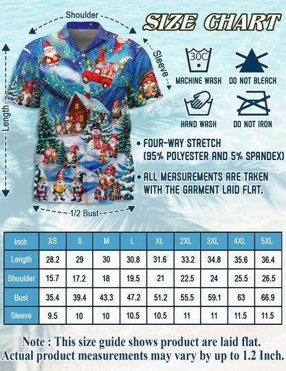Netecom Christmas Gnome Hawaiian Shirt, Funny Santa Elf and Snowman Holiday Cabin Print Short Sleeve Button Down Shirt, S-5XL