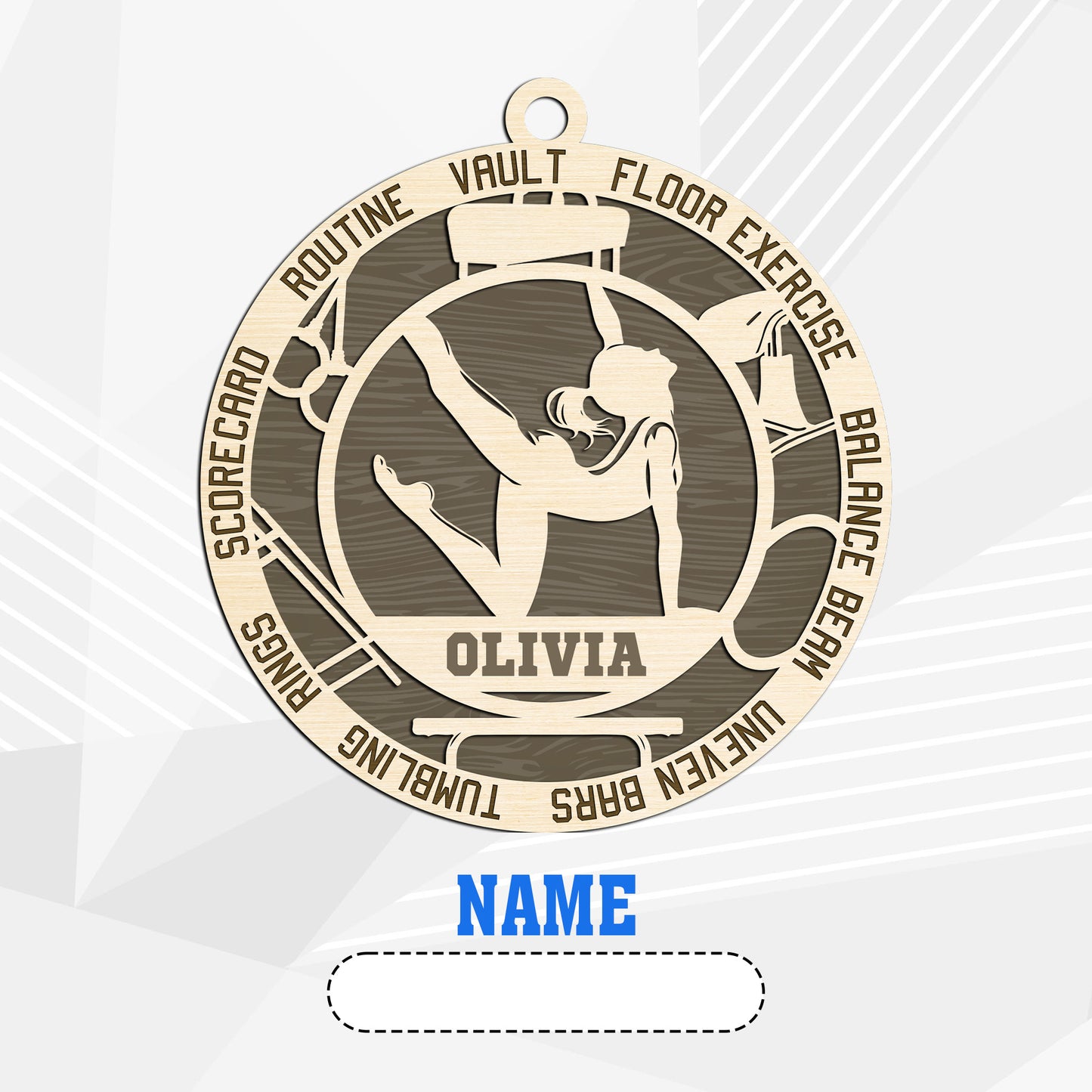 Personalized Custom Gymnastics Ornament – Personalized Wooden Ornament for Gymnasts with Name & Artistic Gymnastics Terms