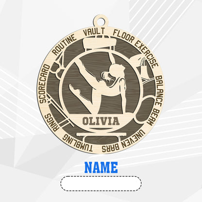 Personalized Custom Gymnastics Ornament – Personalized Wooden Ornament for Gymnasts with Name & Artistic Gymnastics Terms