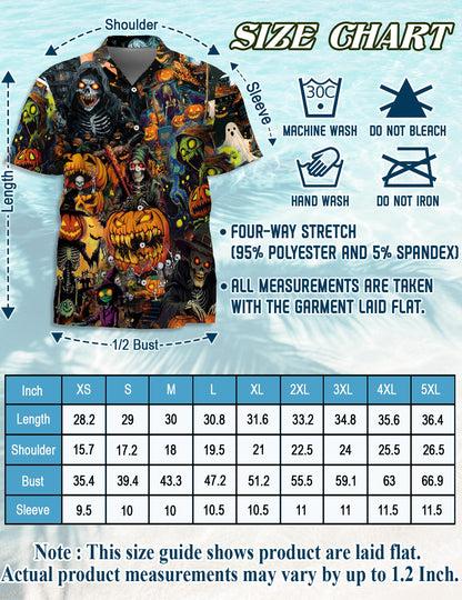 Netecom Spooky Skeleton Halloween Hawaiian Shirt for Men, Pumpkin Ghost Button Down Summer Beach Short Sleeve Shirts, S-5XL