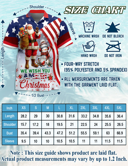 Netecom We Wish You Ameri Christmas Hawaiian Shirt, Patriotic Santa Snowman Flag Button Down Shirt