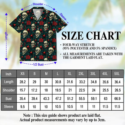 Netecom Skull Christmas Hawaiian Shirt for Men, Gothic Holiday Ornament Button Down Summer Beach Short Sleeve Shirts, S-5XL