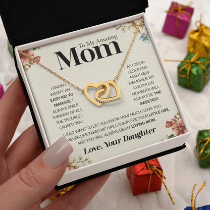 Netecom Personalized To My Amazing Mom Necklace from Daughter, Custom Message Card with Name, Interlocking Heart Jewelry Gift for Birthday, Christmas