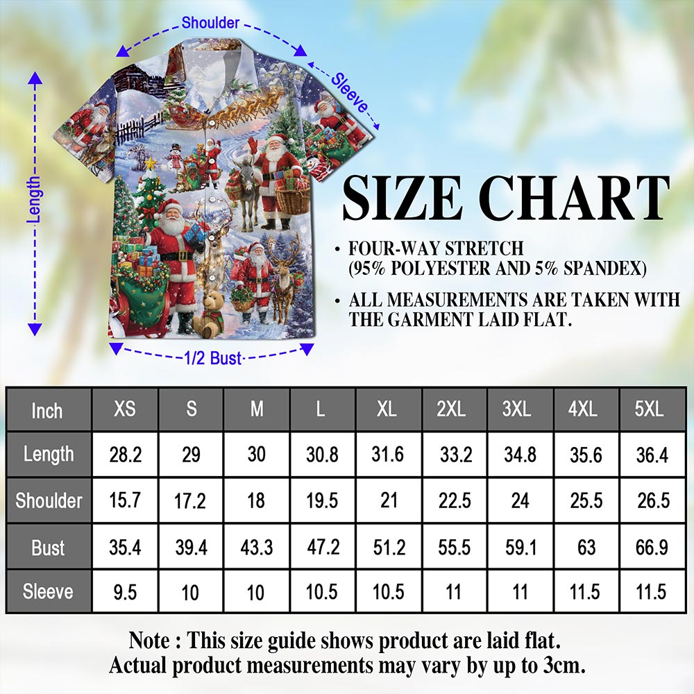 Netecom Santa Claus Snowy Christmas Village Hawaiian Shirt, Holiday Print Button Down Summer Beach Short Sleeve Shirt, S-5XL