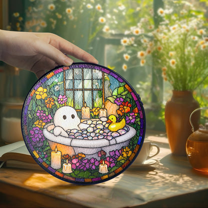 Netecom Charming Ghost in Bathtub Stained Glass Sun Catcher – Quirky Decorative Ornament, Perfect Gift for Fun and Whimsy