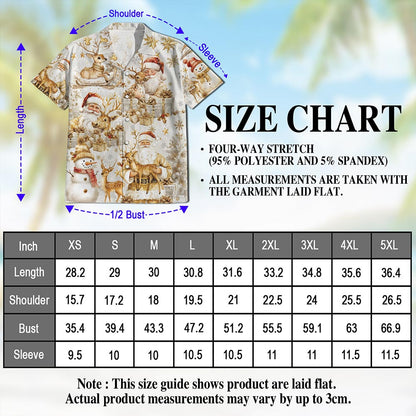 Netecom Golden Santa Claus and Reindeer Christmas Hawaiian Shirt, Elegant Holiday Button Down Summer Beach Shirt, S-5XL