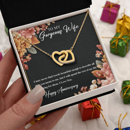 Netecom Personalized To My Gorgeous Wife Necklace from Husband, Custom Message Card with Name, Interlocking Heart Jewelry Gift for Couple, Anniversary, Wedding, Birthday, Christmas