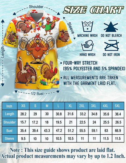 Netecom Funny Drunk Turkey Thanksgiving Hawaiian Shirt, Beer and Pizza Cartoon Print Button Down Summer Beach Shirts, S-5XL