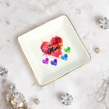 Netecom Personalized I Love Being Custom Title Jewelry Tray, Custom Names Ceramic Ring Dish with Heart Design, Mother's Day & Christmas Gift