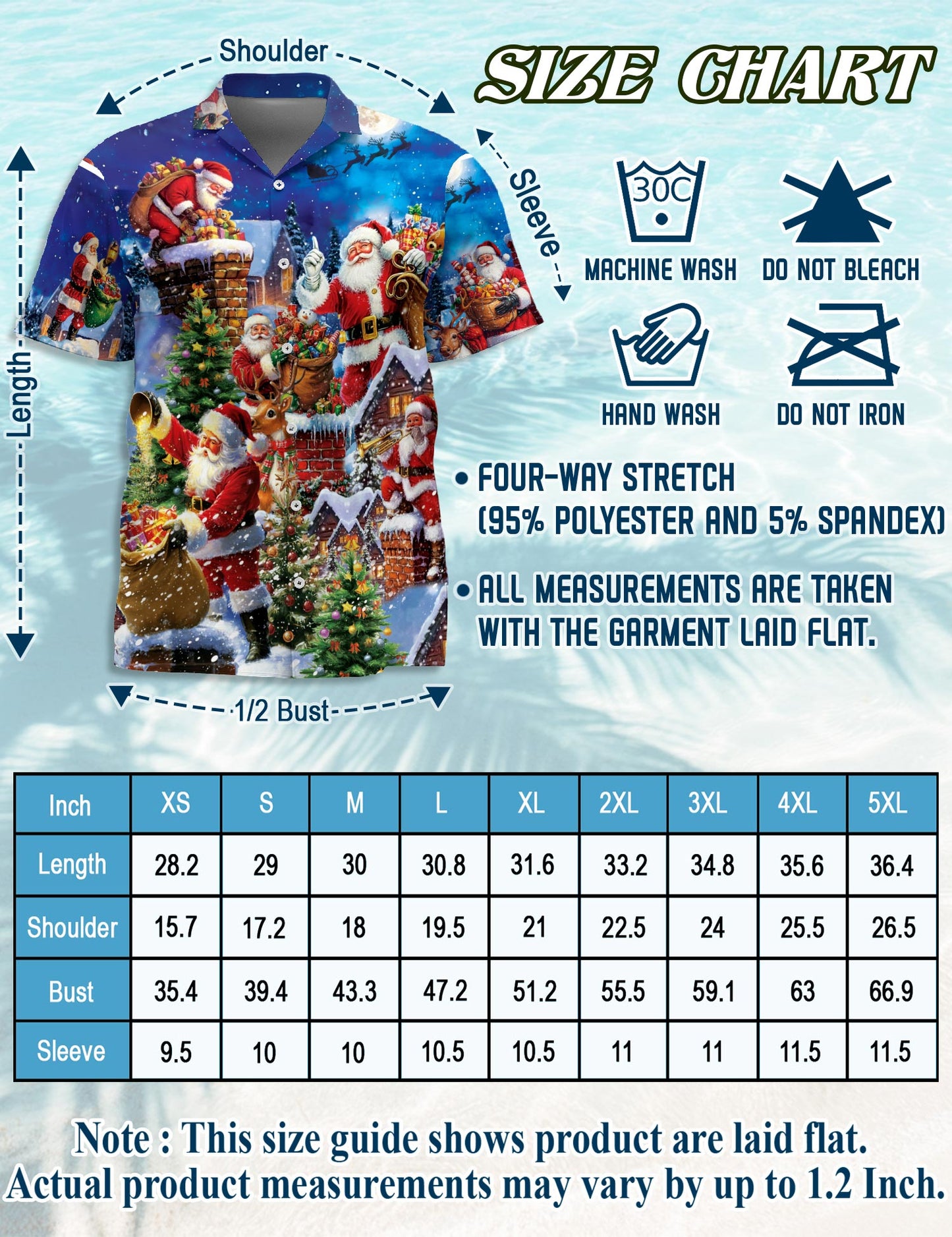 Netecom Christmas Rooftop Santa Claus Hawaiian Shirt, Holiday Chimney Night Scene Button Down Summer Beach Shirt, S-5XL