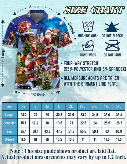 Netecom Christmas Rooftop Santa Claus Hawaiian Shirt, Holiday Chimney Night Scene Button Down Summer Beach Shirt, S-5XL