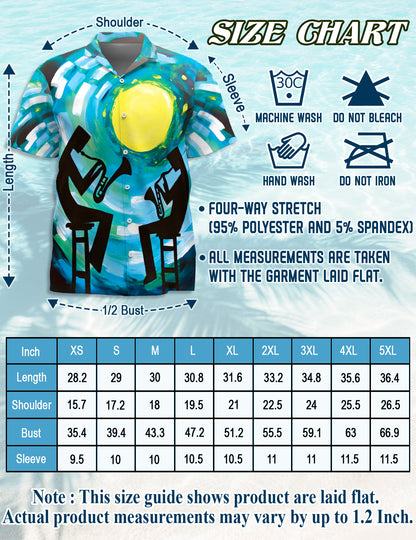Netecom Vintage Trumpet Pattern Hawaiian Shirt for Men, Musical Instruments Button Down Summer Beach Short Sleeve Shirt