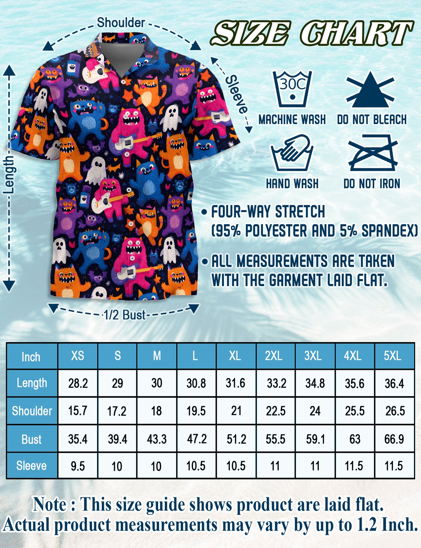 Netecom Cute Monster Art Hawaiian Shirt for Men Women, Cartoon Button Down Summer Aloha Beach Short Sleeve Shirts