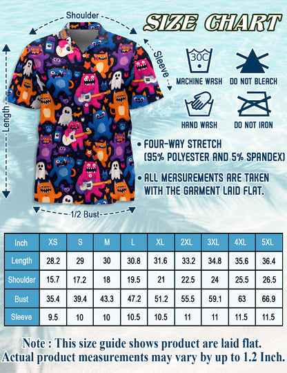 Netecom Cute Monster Art Hawaiian Shirt for Men Women, Cartoon Button Down Summer Aloha Beach Short Sleeve Shirts