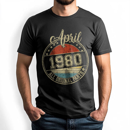 Netecom April 1980 All Original Parts T-Shirt, Retro Birthday Shirt for Men, Perfect Gift for April Birthday