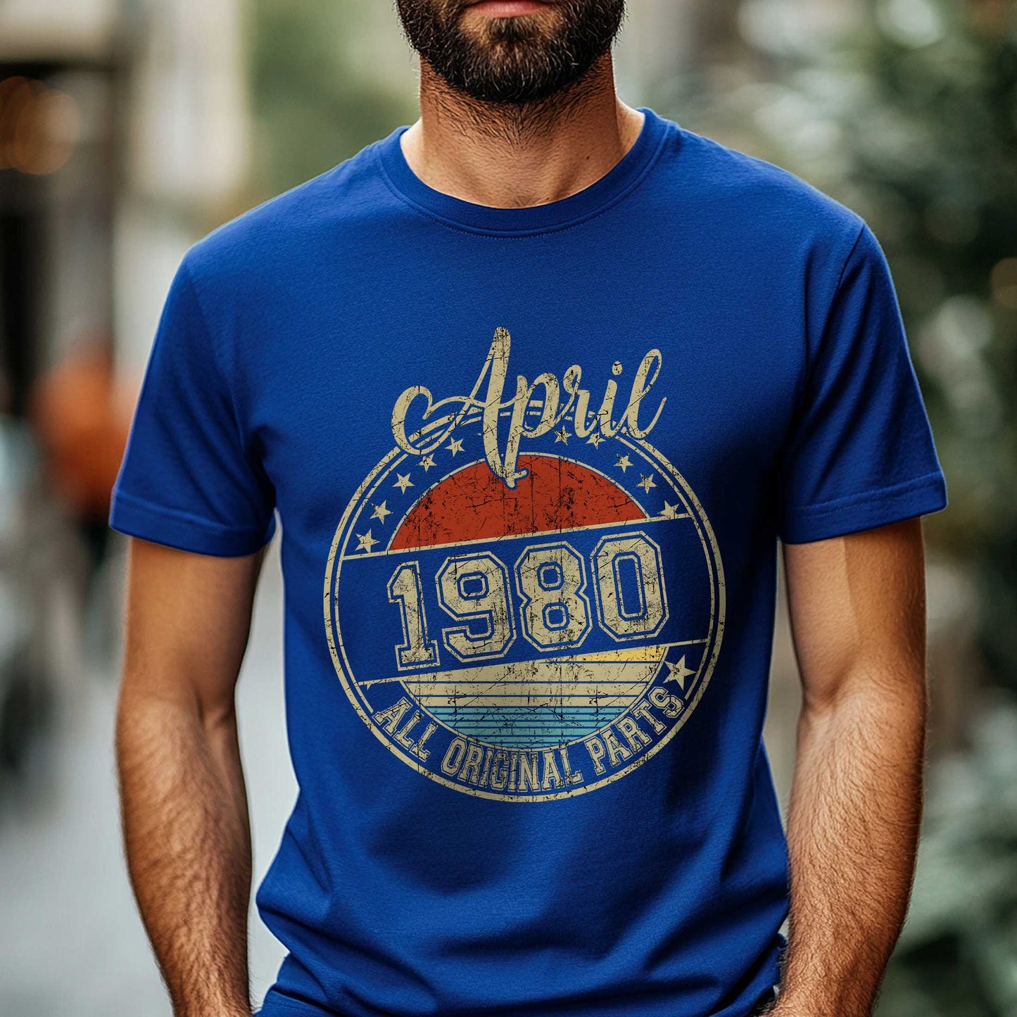 Netecom April 1980 All Original Parts T-Shirt, Retro Birthday Shirt for Men, Perfect Gift for April Birthday