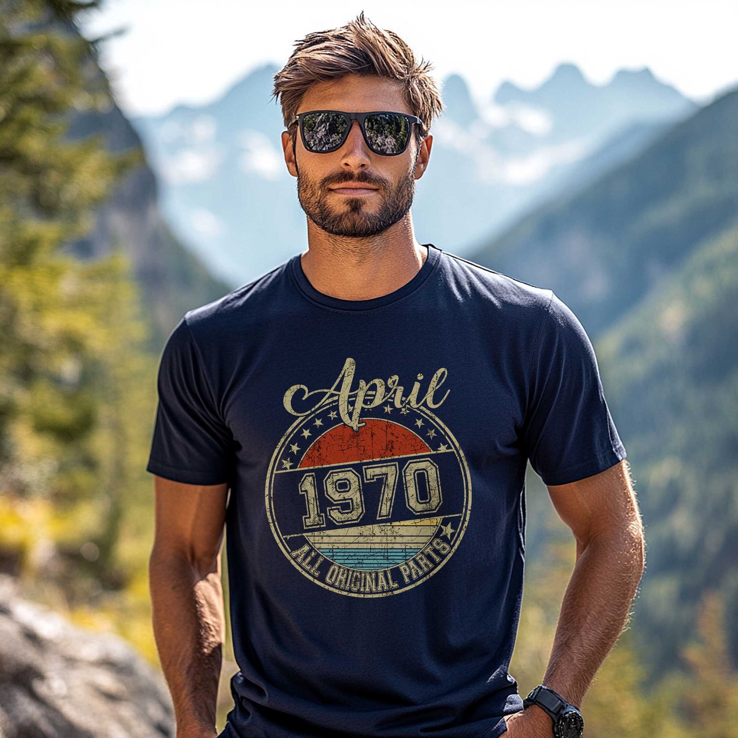 Netecom April 1970 All Original Parts T-Shirt, Retro Birthday Shirt for Men, Perfect Gift for April Birthday