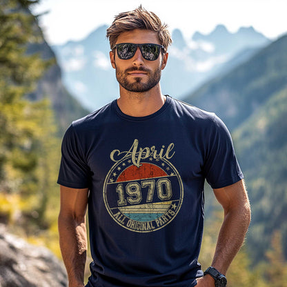 Netecom April 1970 All Original Parts T-Shirt, Retro Birthday Shirt for Men, Perfect Gift for April Birthday