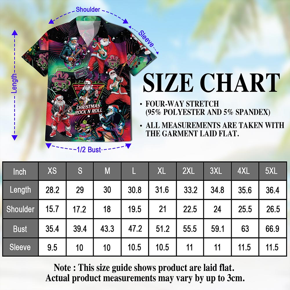 Netecom Santa Claus Rock Guitar Christmas Hawaiian Shirt for Men, Retro Music Holiday Button Down Summer Beach Shirt, S-5XL