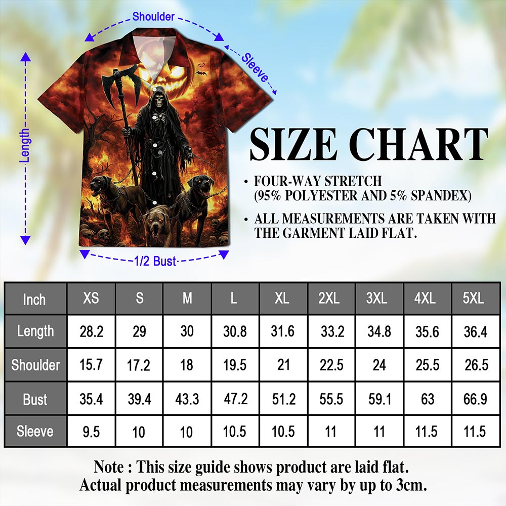 Netecom Grim Reaper Hawaiian Shirt for Men, Halloween Present, Dark Hellhound Button Down Summer Beach Shirts, S-5XL