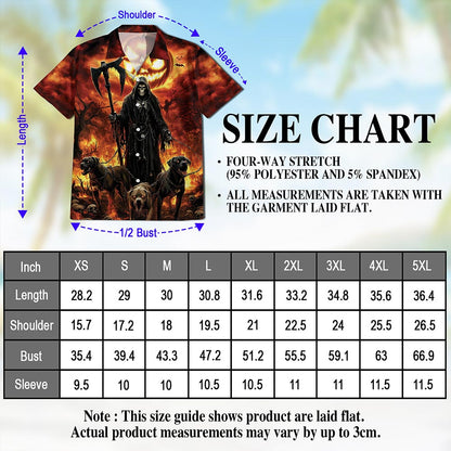 Netecom Grim Reaper Hawaiian Shirt for Men, Halloween Present, Dark Hellhound Button Down Summer Beach Shirts, S-5XL