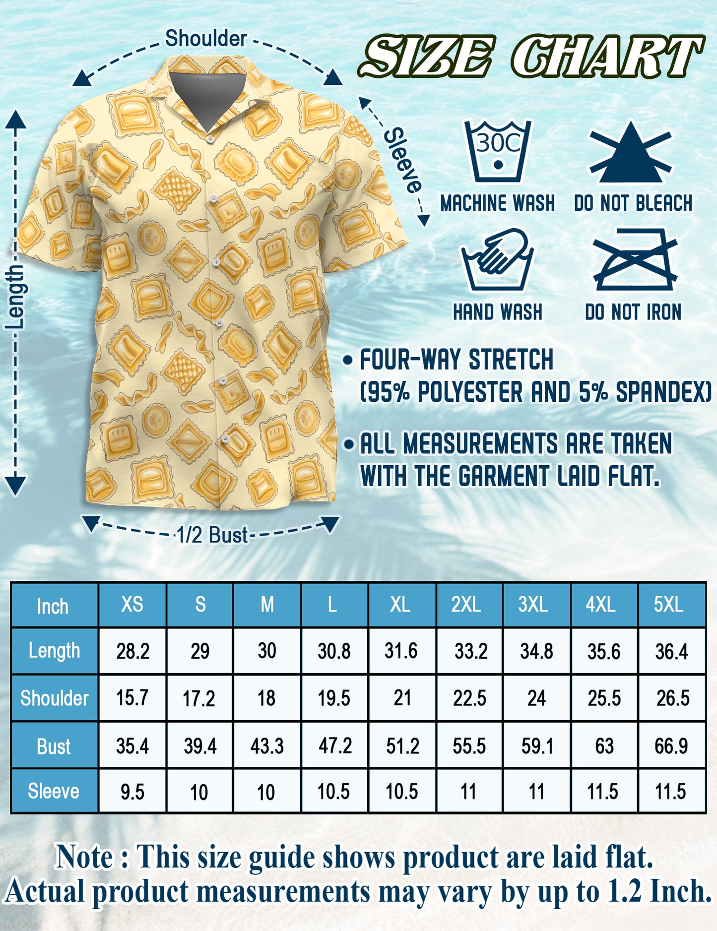 Netecom Vintage Italian Pasta Hawaiian Shirt for Men, Funny Foodie Pattern Aloha Button Down Short Sleeve Summer Shirt