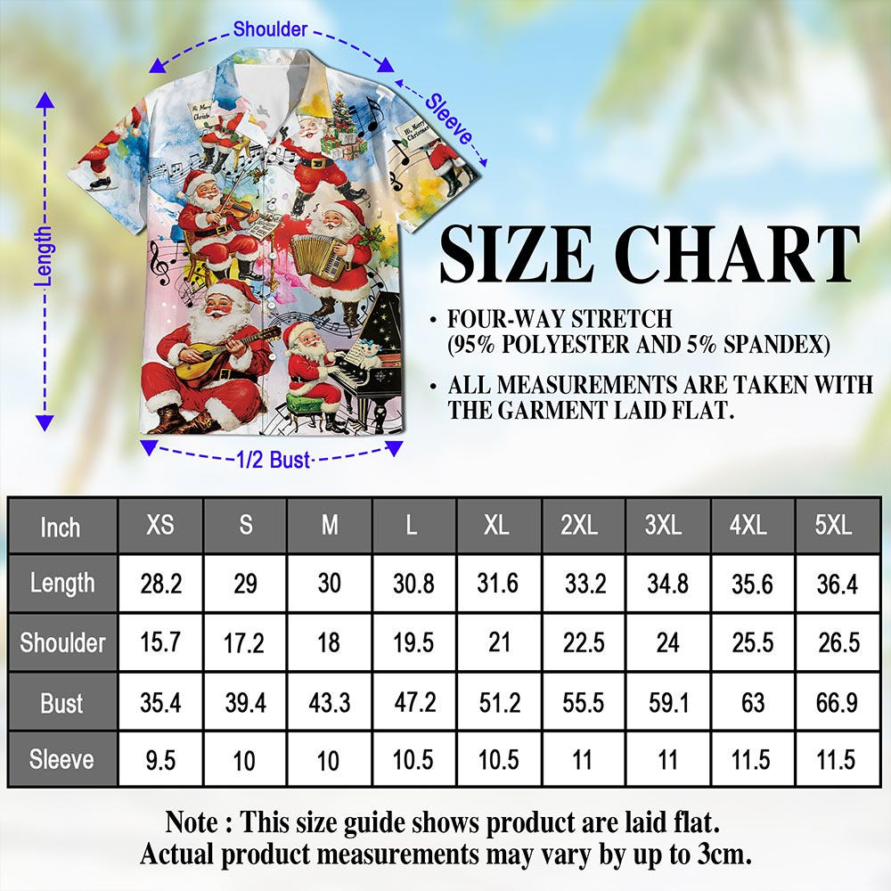 Netecom Musical Santa Claus Christmas Hawaiian Shirt, Funny Holiday Button Down Summer Beach Short Sleeve Shirt, S-5XL