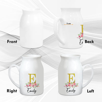 Netecom Custom Initial and Name Ceramic Jug, Modern Floral Vase, Thoughtful Gift for Mother’s Day, Birthday, or Housewarming
