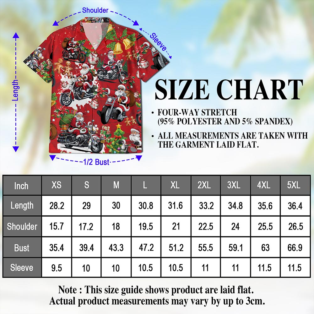 Netecom Santa Claus Riding Motorcycle Christmas Hawaiian Shirt, Funny Holiday Biker Button Down Short Sleeve Shirt, S-5XL
