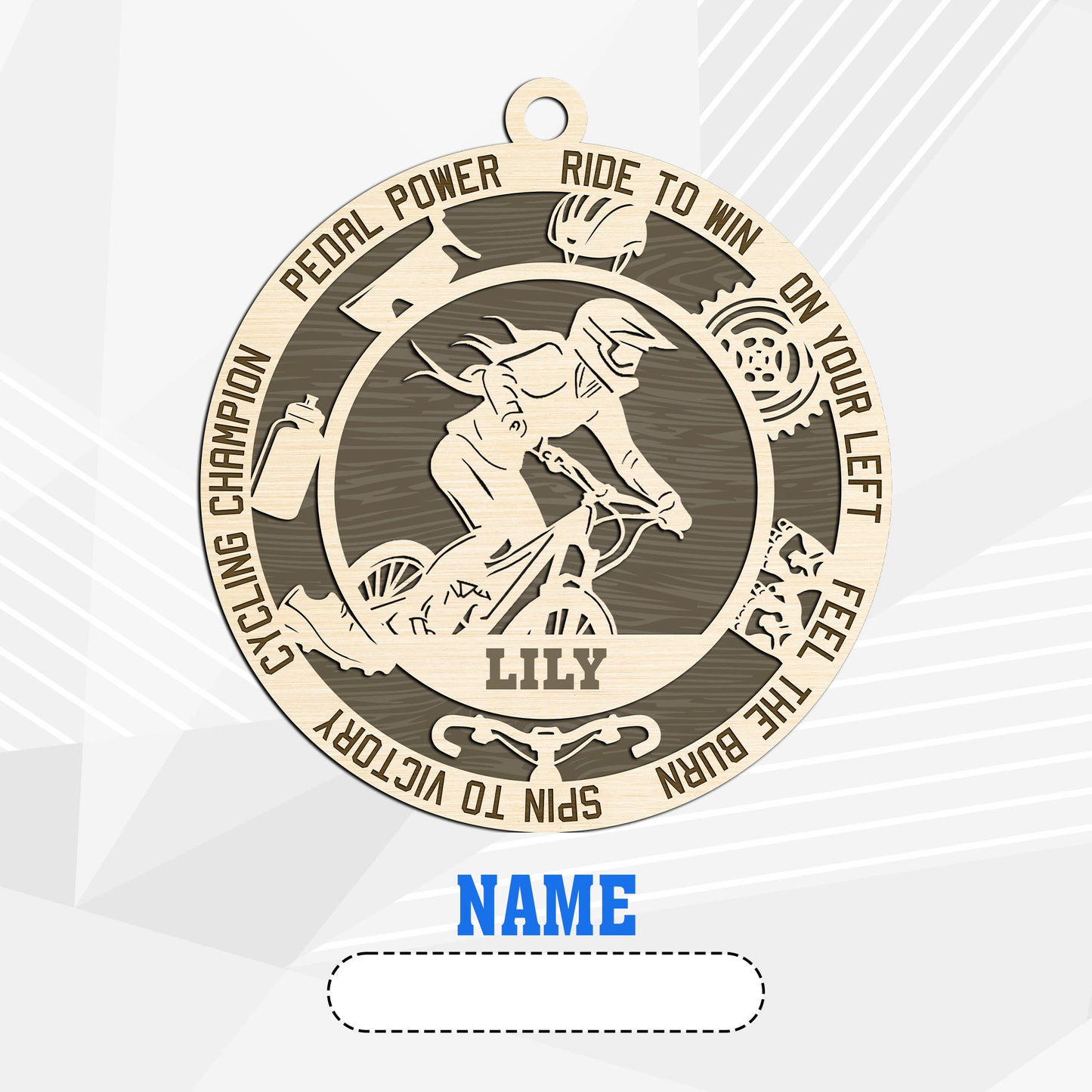 Netecom Personalized Custom Cycling Ornament – Personalized Wooden Mountain Biker Design with Custom Name & Bike Lingo