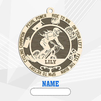 Netecom Personalized Custom Cycling Ornament – Personalized Wooden Mountain Biker Design with Custom Name & Bike Lingo
