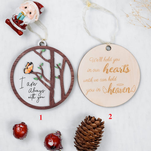 Netecom Christmas Ornaments Set – Memorial Wooden Tree with Butterfly and Heartfelt Message