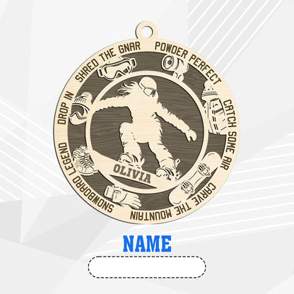 Netecom Personalized Snowboarder Ornament – Custom Wooden Snowboarding Holiday Decoration with Name & Snowboarding Terms