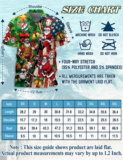 Netecom Baseball Santa USA Flag Christmas Hawaiian Shirt for Men, Funny Holiday Sport Button Down Summer Beach Shirt, S-5XL