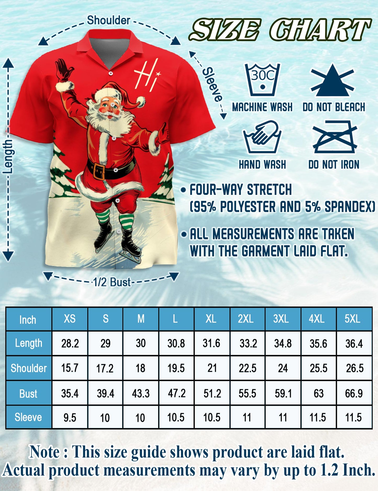 Netecom Vintage Ice Skating Santa Hawaiian Shirt for Men, Retro Old Fashion Christmas Button Down Summer Beach Shirt, S-5XL