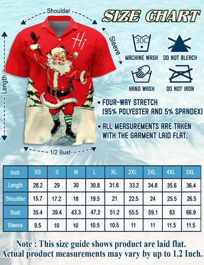 Netecom Vintage Ice Skating Santa Hawaiian Shirt for Men, Retro Old Fashion Christmas Button Down Summer Beach Shirt, S-5XL