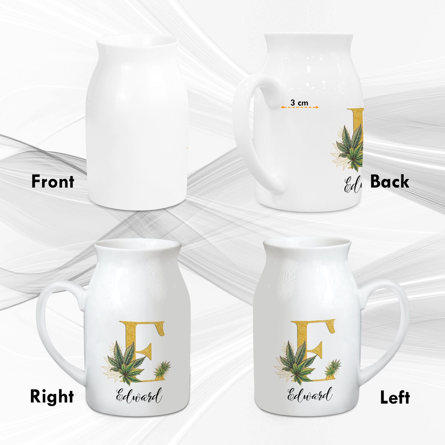 Netecom Personalized Ceramic Flower Pitcher with Gold Initial, Timeless Farmhouse Decor Gift for Mother’s Day, Anniversary, or Christmas