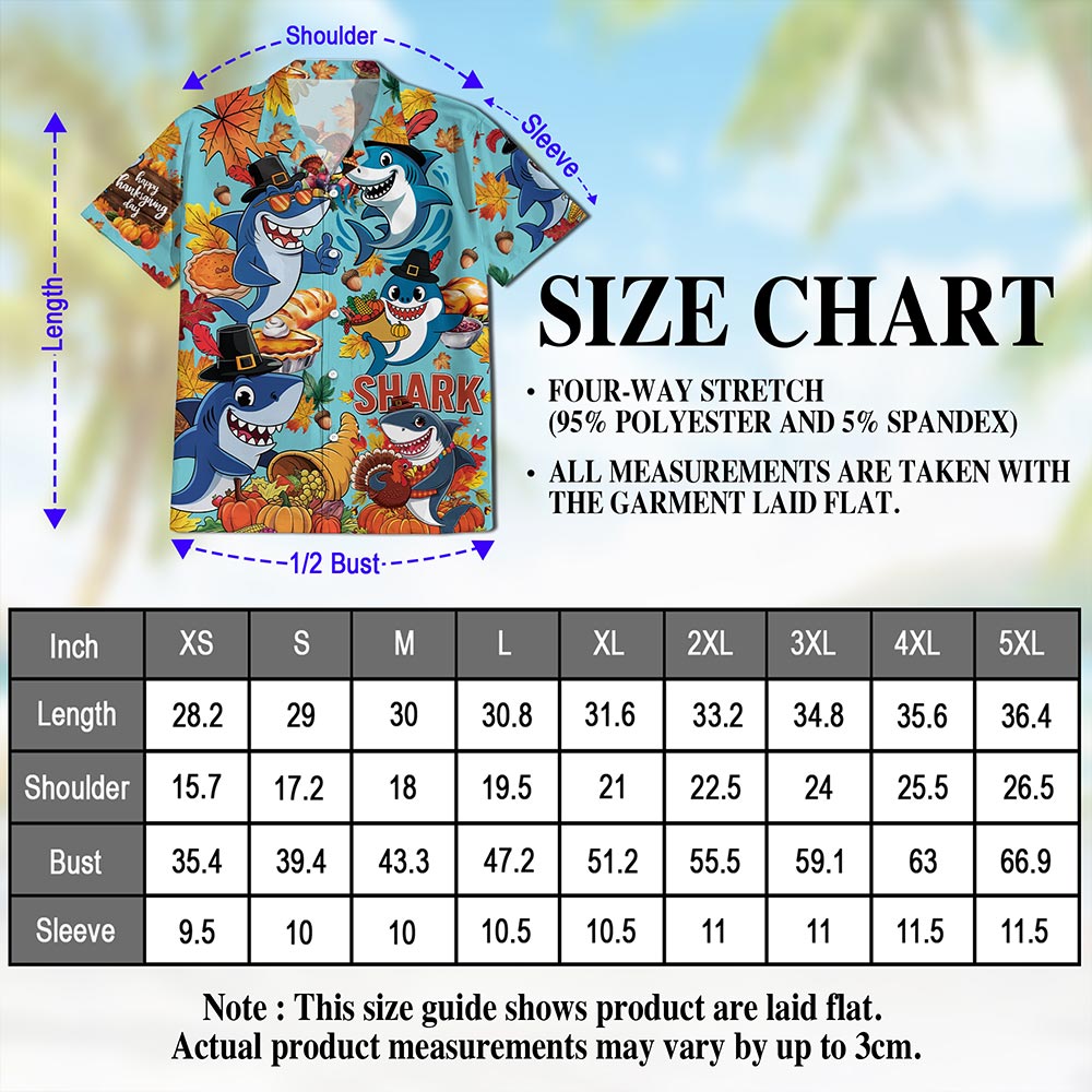 Netecom Shark Thanksgiving Hawaiian Shirt for Men, Happy Turkey Day Button Down Summer Beach Short Sleeve Shirts, S-5XL